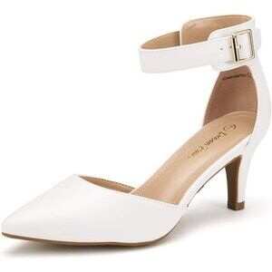 Dream Pairs Women's White Pu Faux Suede pointed Toe Kitten Heels Pumps Shoes